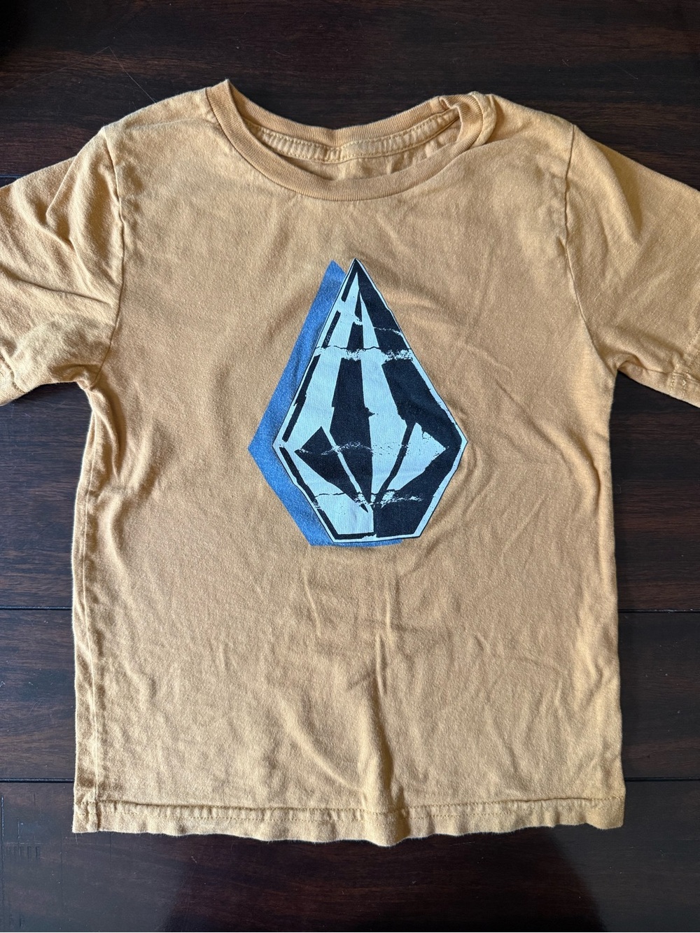 Volcom Boys Short Sleeve Tee in Mustard with Blue & Black Graphic- 4T